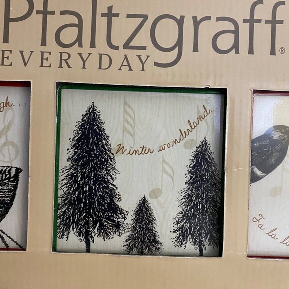 Pfaltzgraff Holiday Set Of 6 Ceramic Coasters With Metal Stand Christmas Winter - Picture 6 of 9